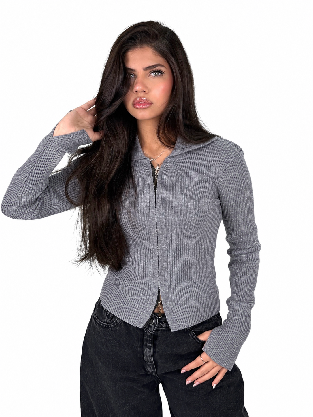 Grey Double Zipper pullover