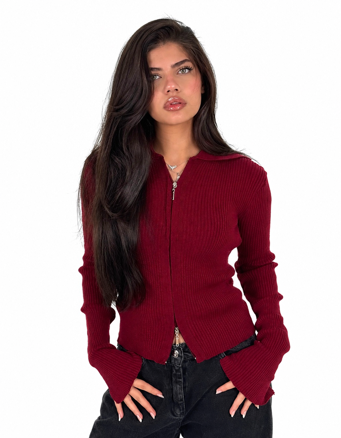 Burgundy Double Zipper Pullover