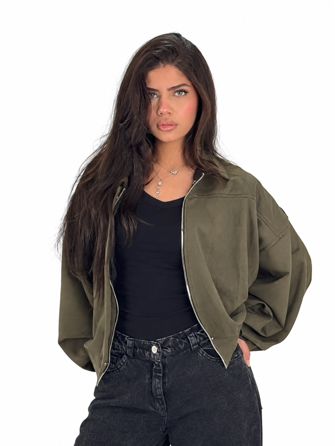 Olive Suede Bomber jacket