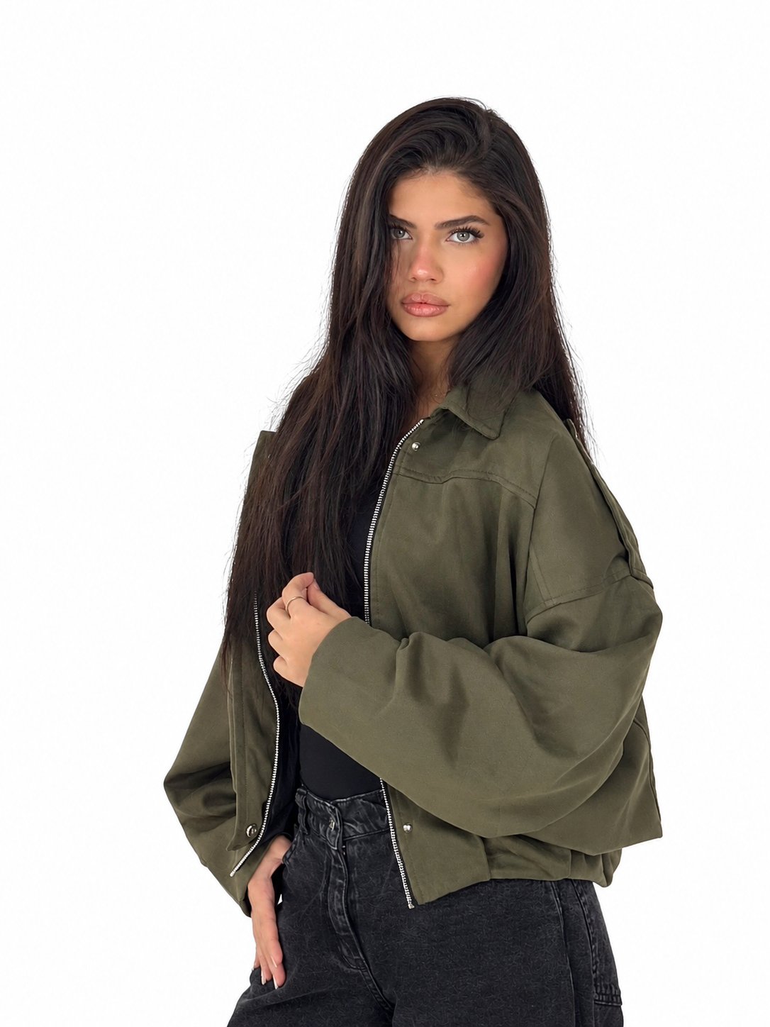 Olive Suede Bomber jacket